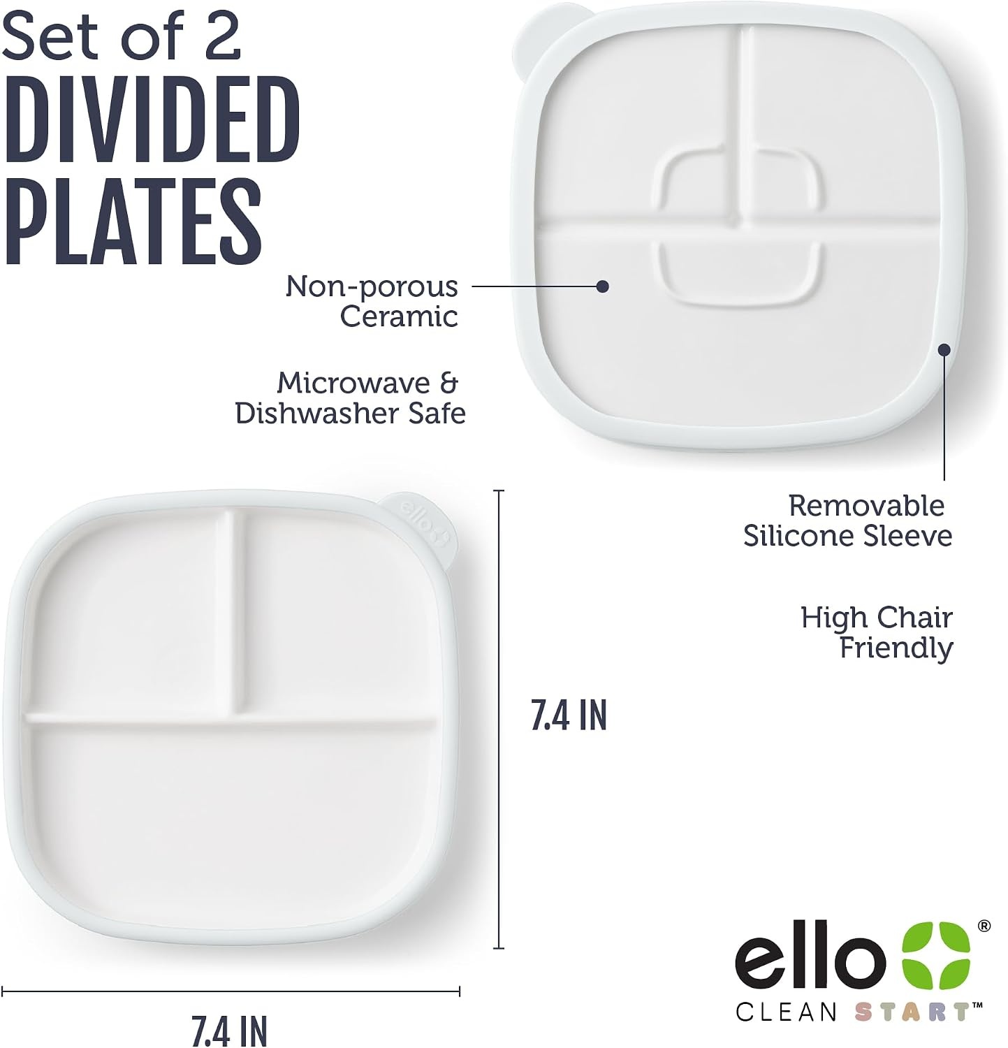 image:imageEllo Clean Start Toddler Dinner Plate 2 Pack BPAFree Ceramic Plates with Divider amp Silicone Sleeve for BabiesToddlers Microwave amp Dishwasher Safe High Chair Friendly Cashmere PinkDuneQuiet Tide