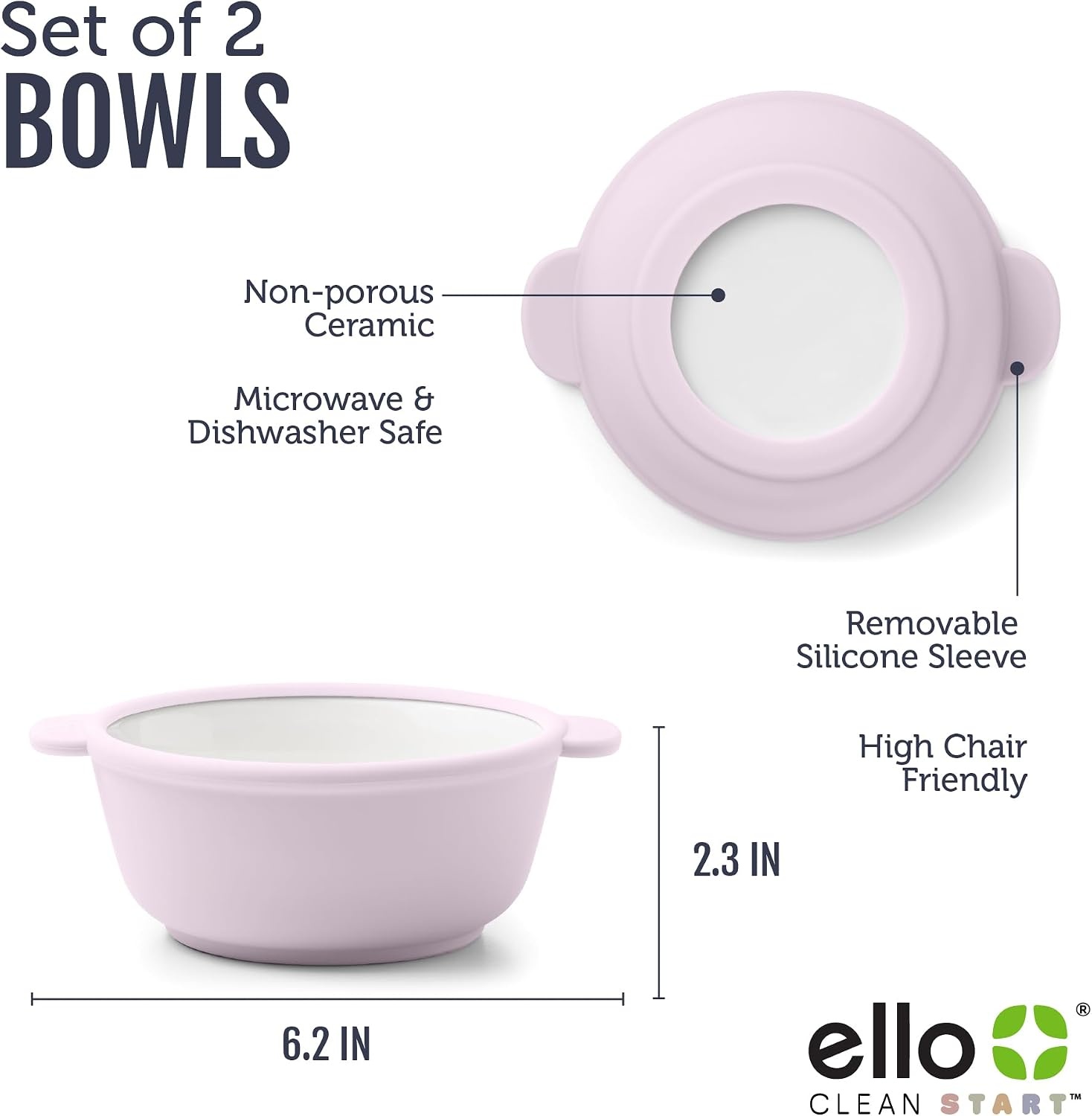 image:imageEllo Clean Start Toddler Dinner Plate 2 Pack BPAFree Ceramic Plates with Divider amp Silicone Sleeve for BabiesToddlers Microwave amp Dishwasher Safe High Chair Friendly Cashmere PinkDuneSugarplum