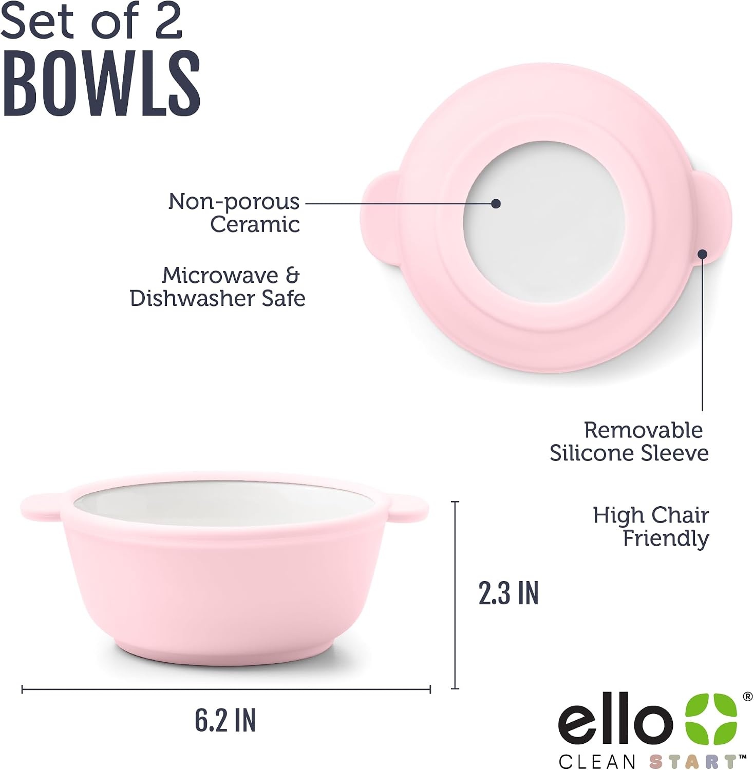 image:imageEllo Clean Start Toddler Dinner Plate 2 Pack BPAFree Ceramic Plates with Divider amp Silicone Sleeve for BabiesToddlers Microwave amp Dishwasher Safe High Chair Friendly Cashmere PinkDuneCashmere Pink