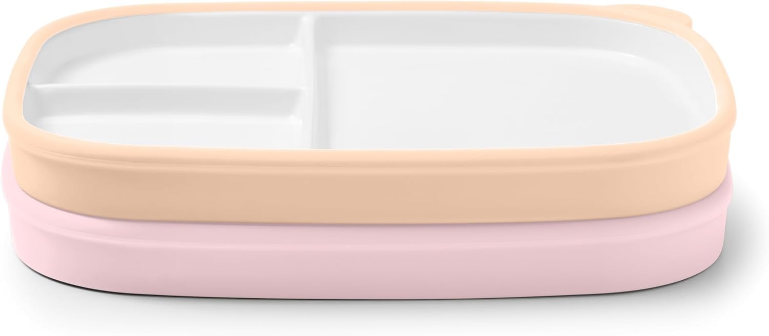image:imageEllo Clean Start Toddler Dinner Plate 2 Pack BPAFree Ceramic Plates with Divider amp Silicone Sleeve for BabiesToddlers Microwave amp Dishwasher Safe High Chair Friendly Cashmere PinkDuneCashmere Pink