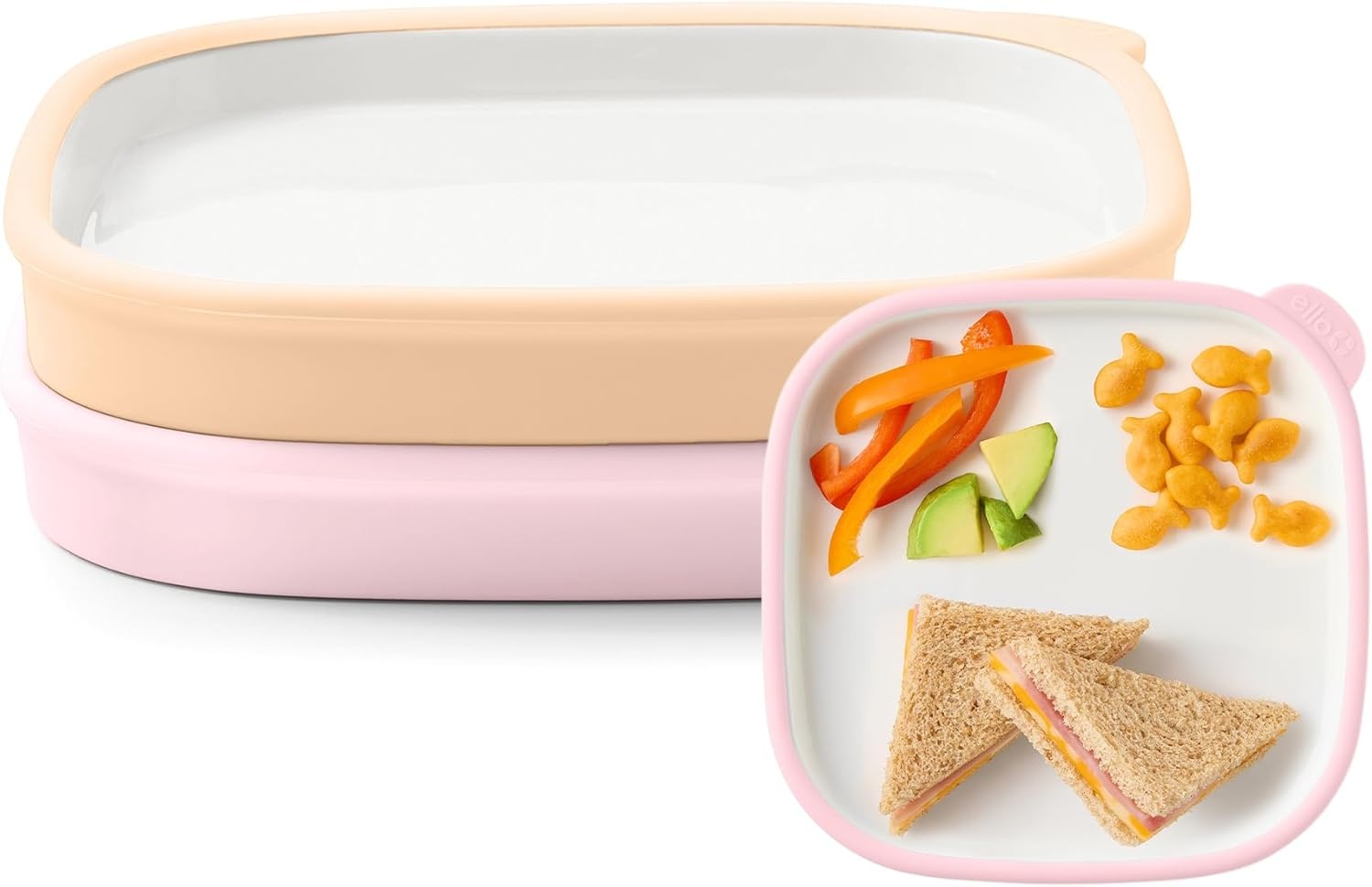 image:imageEllo Clean Start Toddler Dinner Plate 2 Pack BPAFree Ceramic Plates with Divider amp Silicone Sleeve for BabiesToddlers Microwave amp Dishwasher Safe High Chair Friendly Cashmere PinkDuneCashmere Pink