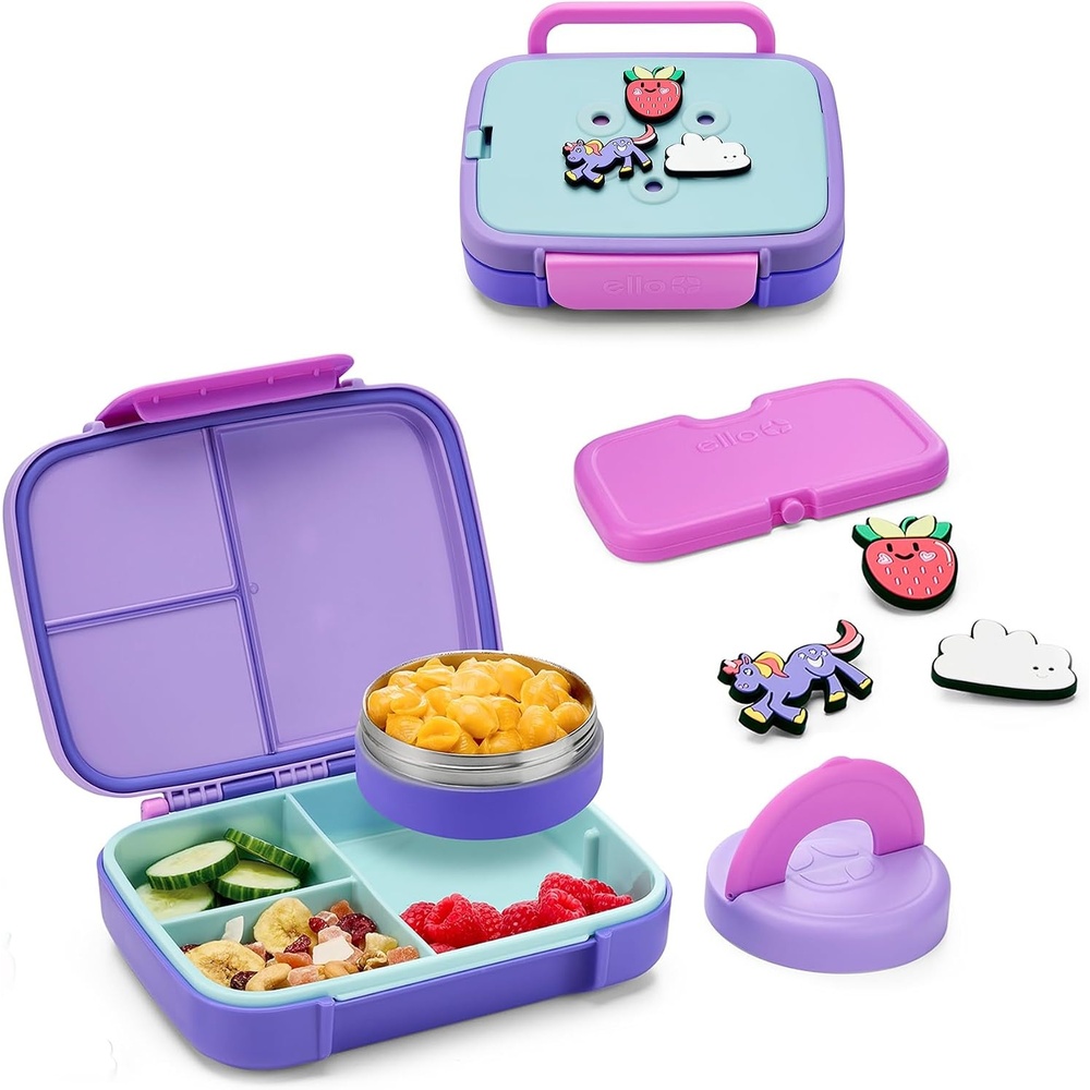 image:imageEllo Benni Kids Bento Box with Insulated Food Jar and Ice Pack Leakproof Lunch Container 3 Compartments Charm Compatible Hot and Cold Food Storage for School Lunch and Field Trips Junior CadetGrape Fizz