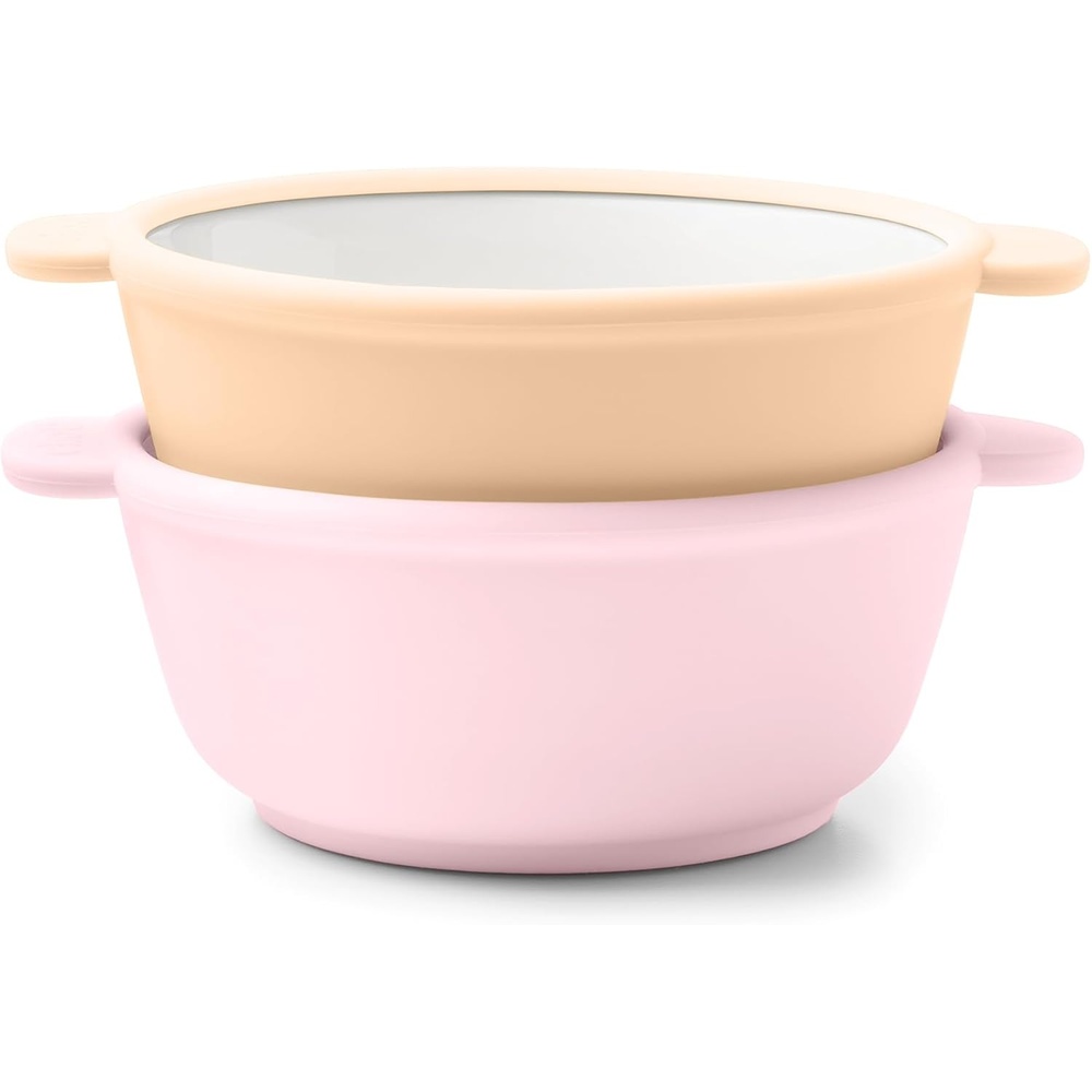 image:imageEllo Clean Start Toddler Dinner Plate 2 Pack  BPAFree Ceramic Plates with Divider amp Silicone Sleeve for BabiesToddlers  Microwave amp Dishwasher Safe  High Chair Friendly  Cashmere PinkDuneCashmere Pink