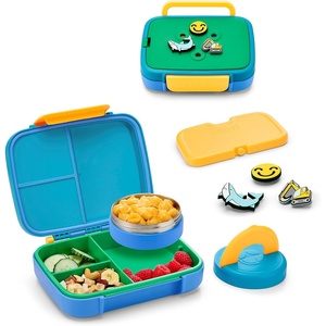 Ello Benni™ Kids Bento Box with Insulated Food Jar and Ice Pack, Leakproof Lunch Container, 3 Compartments, Charm Compatible, Hot and Cold Food Storage for School Lunch and Field Trips | Junior Cadet(Rainforest)