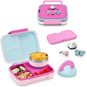Ello Benni™ Kids Bento Box with Insulated Food Jar and Ice Pack, Leakproof Lunch Container, 3 Compartments, Charm Compatible, Hot and Cold Food Storage for School Lunch and Field Trips | Junior Cadet(Razzmatazz)