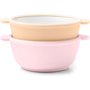 Ello Clean Start Toddler Dinner Plate 2 Pack | BPA-Free Ceramic Plates with Divider & Silicone Sleeve for Babies/Toddlers | Microwave & Dishwasher Safe | High Chair Friendly | Cashmere Pink/Dune(Cashmere Pink)
