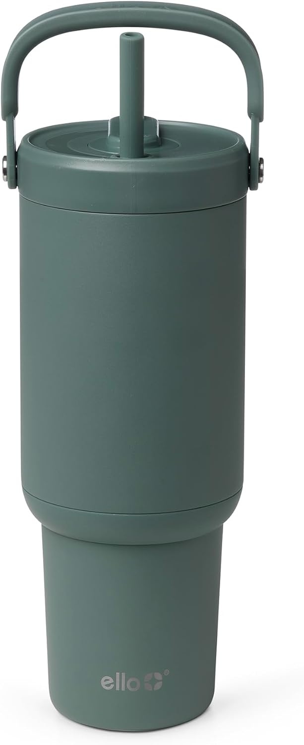 image:imageEllo Oasis Go 32oz Tumbler with Top Handle and Retracting Straw Reusable Insulated Stainless Steel Cup 100 Leakproof Water Bottle 24 Hours Cold Cup Holder Friendly For Travel Black LaceAlligator