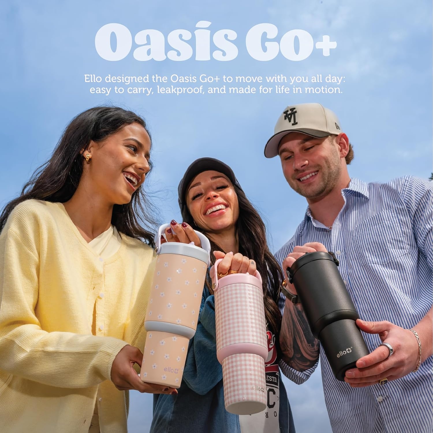 image:imageEllo Oasis Go 32oz Tumbler with Top Handle and Retracting Straw Reusable Insulated Stainless Steel Cup 100 Leakproof Water Bottle 24 Hours Cold Cup Holder Friendly For Travel Black LaceHorizon