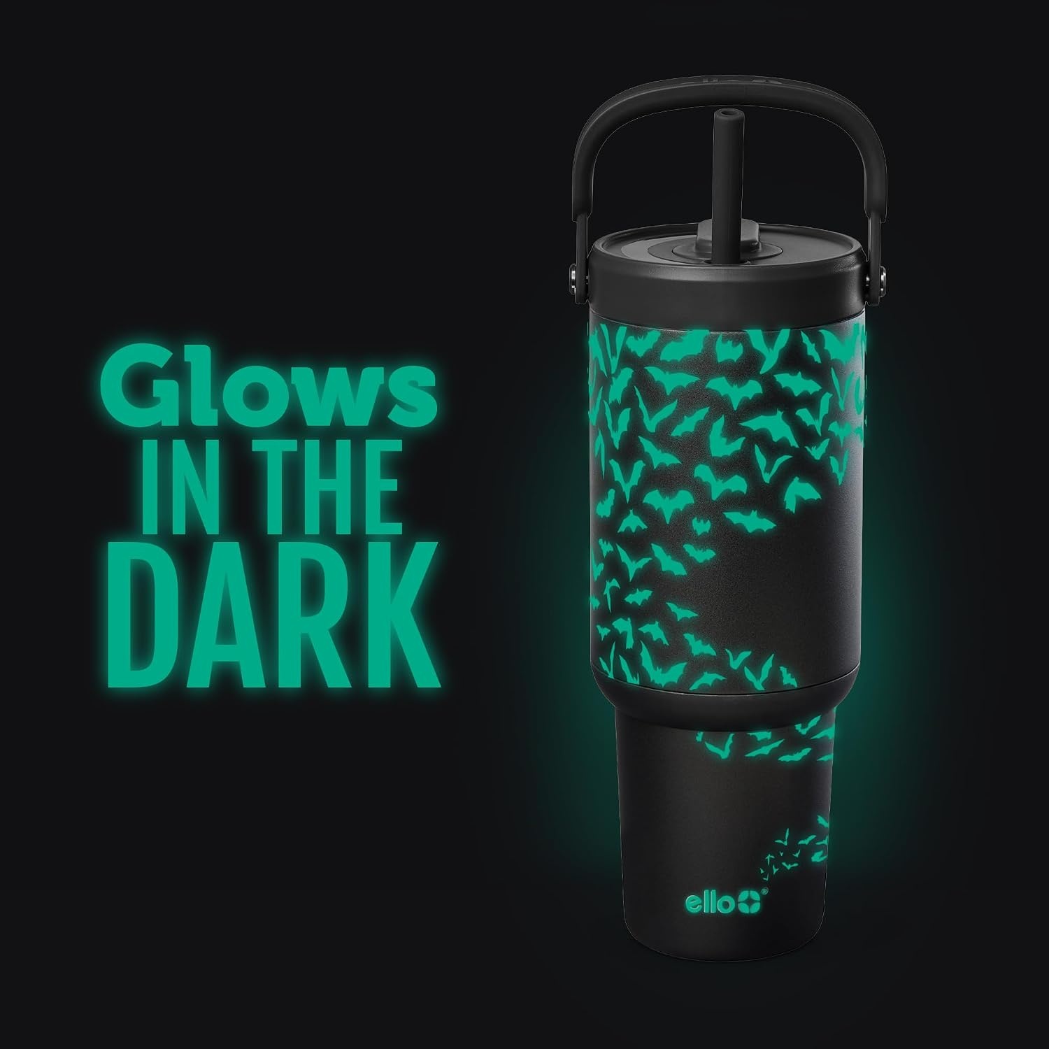 image:imageEllo Oasis Go 32oz Tumbler with Top Handle and Retracting Straw Reusable Insulated Stainless Steel Cup 100 Leakproof Water Bottle 24 Hours Cold Cup Holder Friendly For Travel Red VelvetNocturnal Bat