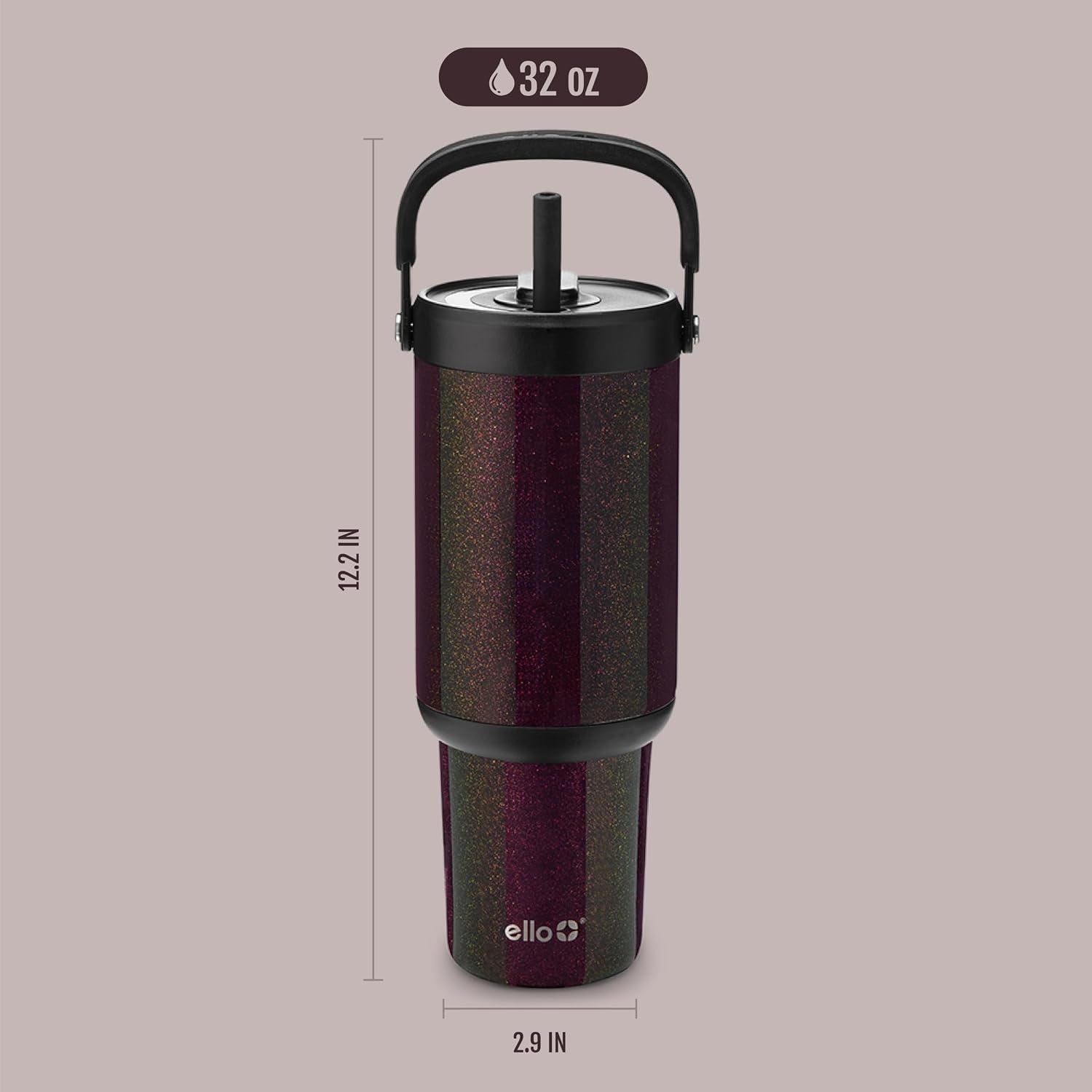 image:imageEllo Oasis Go 32oz Tumbler with Top Handle and Retracting Straw Reusable Insulated Stainless Steel Cup 100 Leakproof Water Bottle 24 Hours Cold Cup Holder Friendly For Travel Red VelvetMoonstone