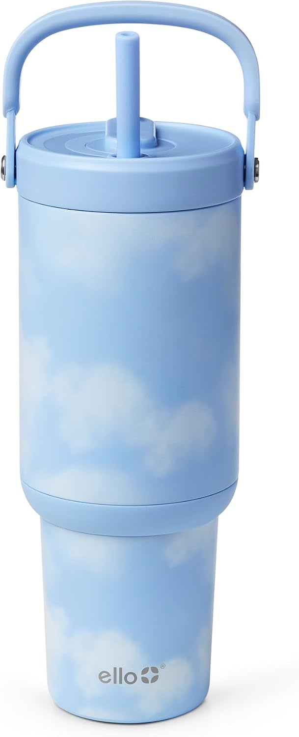 image:imageEllo Oasis Go 32oz Tumbler with Top Handle and Retracting Straw Reusable Insulated Stainless Steel Cup 100 Leakproof Water Bottle 24 Hours Cold Cup Holder Friendly For Travel Red VelvetIn The Clouds