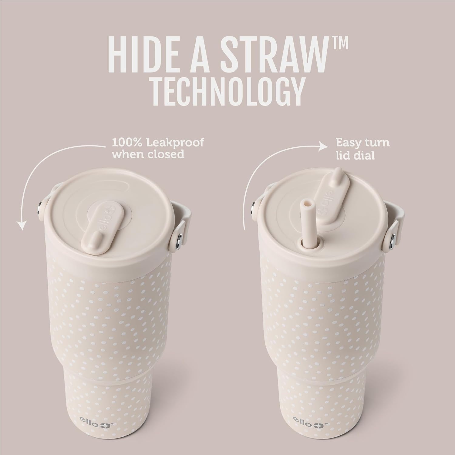 image:imageEllo Oasis Go 32oz Tumbler with Top Handle and Retracting Straw Reusable Insulated Stainless Steel Cup 100 Leakproof Water Bottle 24 Hours Cold Cup Holder Friendly For Travel Red VelvetWild Dot