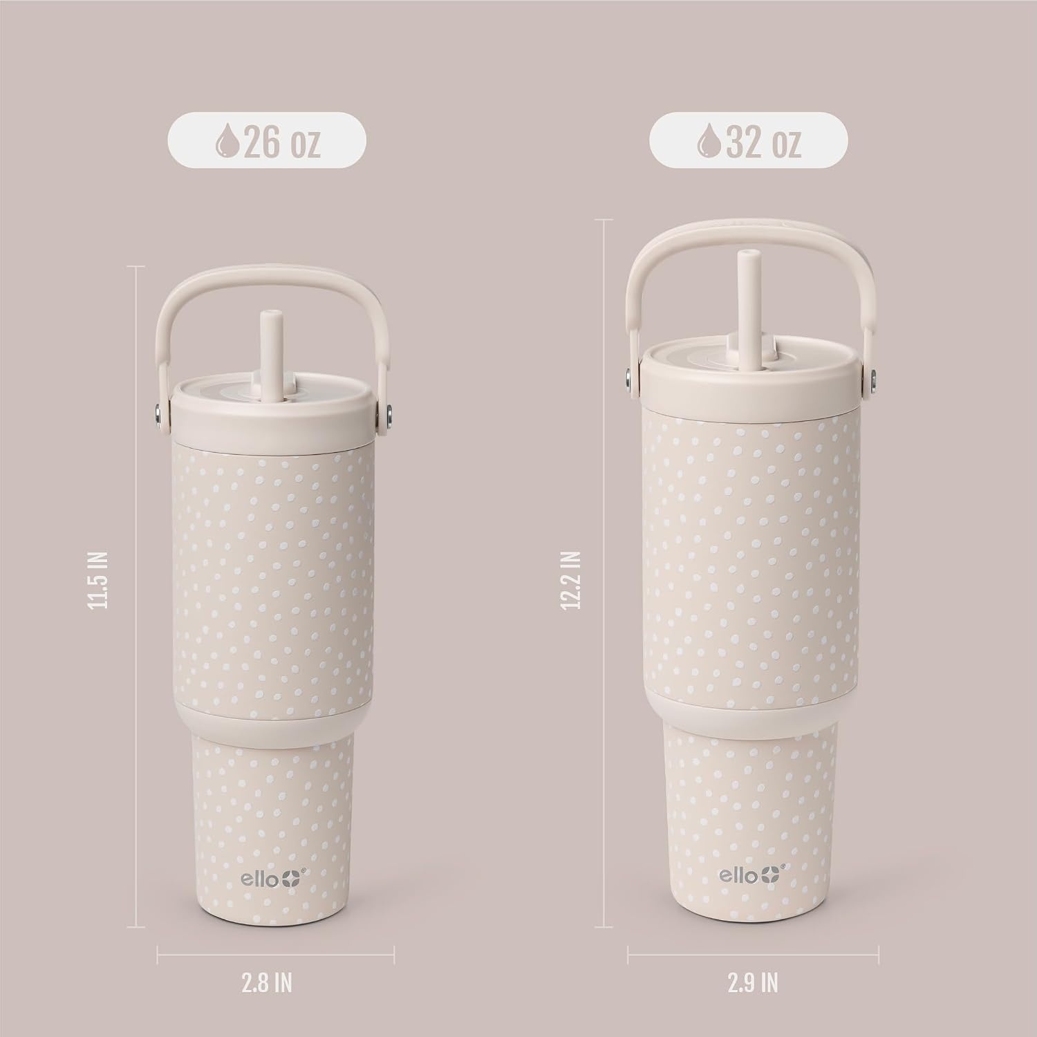 image:imageEllo Oasis Go 32oz Tumbler with Top Handle and Retracting Straw Reusable Insulated Stainless Steel Cup 100 Leakproof Water Bottle 24 Hours Cold Cup Holder Friendly For Travel Red VelvetWild Dot