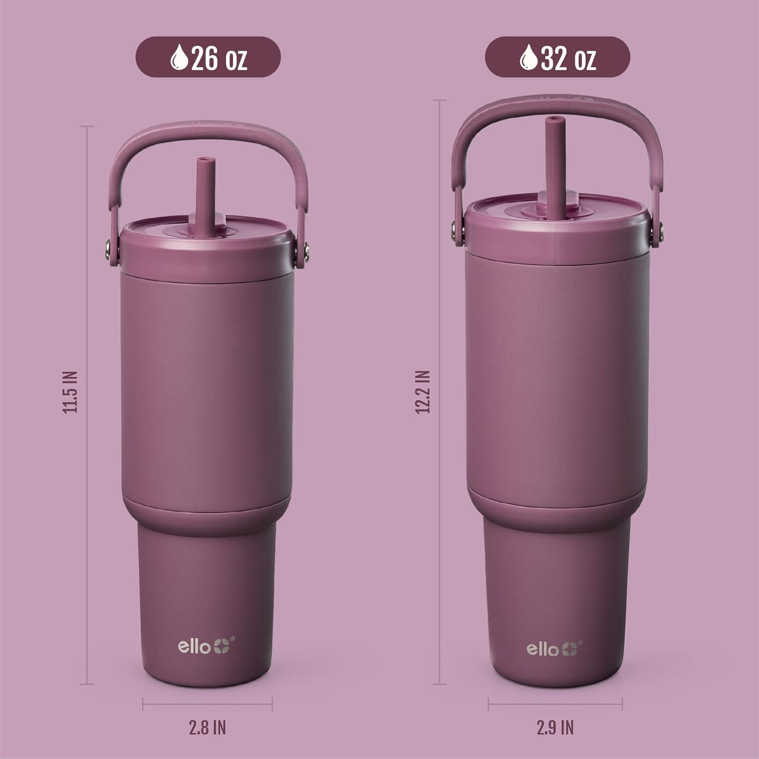 image:imageEllo Oasis Go 32oz Tumbler with Top Handle and Retracting Straw Reusable Insulated Stainless Steel Cup 100 Leakproof Water Bottle 24 Hours Cold Cup Holder Friendly For Travel Black LaceWild Rasberry