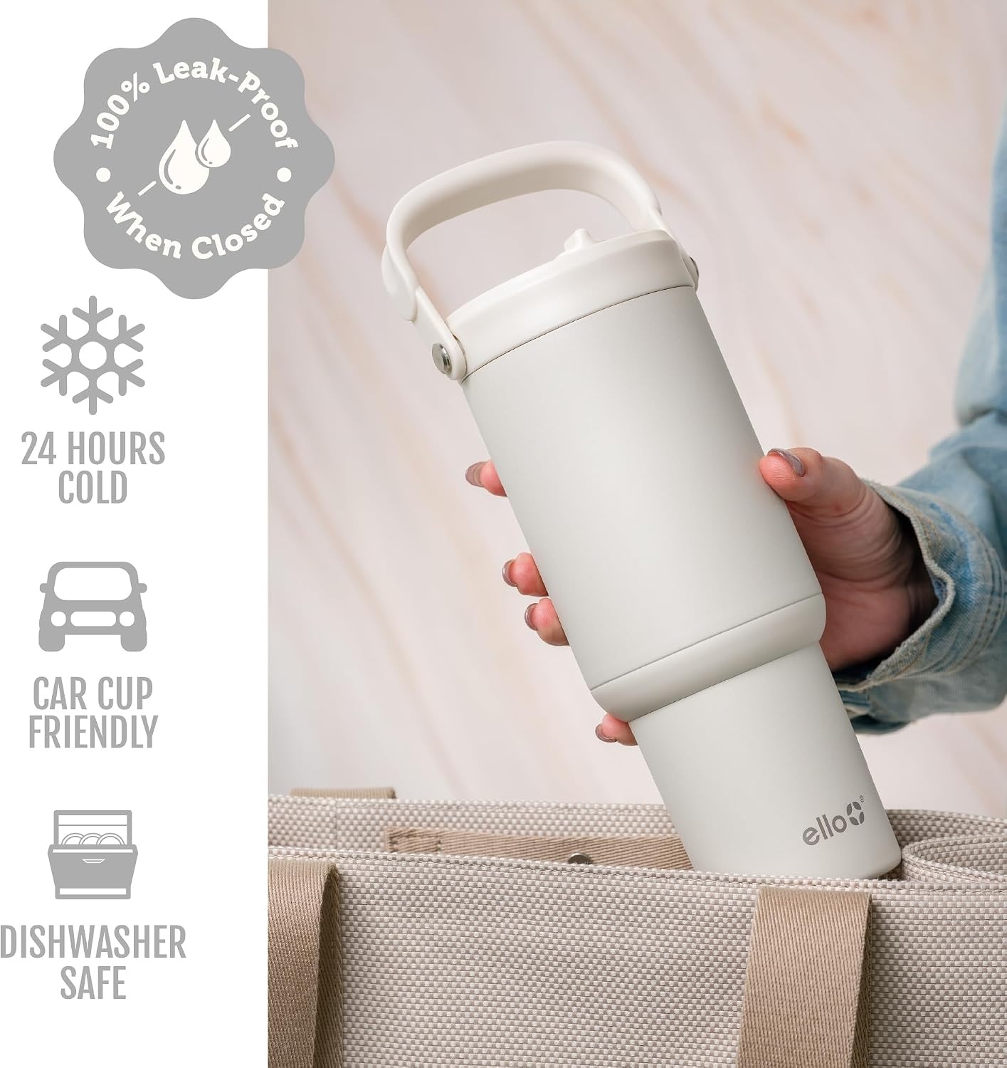 image:imageEllo Oasis Go 32oz Tumbler with Top Handle and Retracting Straw Reusable Insulated Stainless Steel Cup 100 Leakproof Water Bottle 24 Hours Cold Cup Holder Friendly For Travel Red VelvetMineral