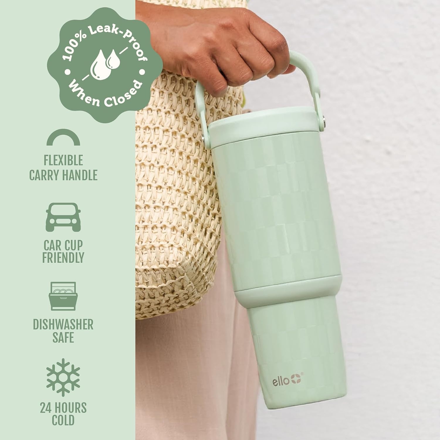 image:imageEllo Oasis Go 32oz Tumbler with Top Handle and Retracting Straw Reusable Insulated Stainless Steel Cup 100 Leakproof Water Bottle 24 Hours Cold Cup Holder Friendly For Travel Red VelvetJadeglow