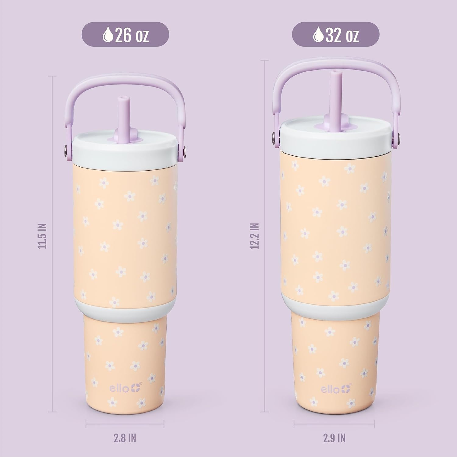 image:imageEllo Oasis Go 32oz Tumbler with Top Handle and Retracting Straw Reusable Insulated Stainless Steel Cup 100 Leakproof Water Bottle 24 Hours Cold Cup Holder Friendly For Travel Black LaceDaisies