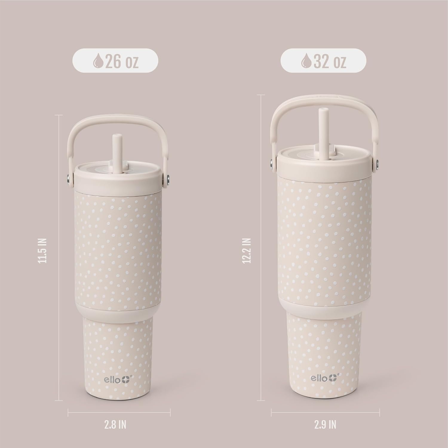 image:imageEllo Oasis Go 32oz Tumbler with Top Handle and Retracting Straw Reusable Insulated Stainless Steel Cup 100 Leakproof Water Bottle 24 Hours Cold Cup Holder Friendly For Travel Black LaceWild Dot