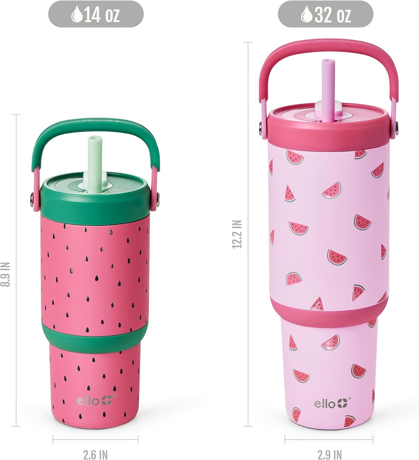 image:imageEllo Oasis Go 32oz Tumbler with Top Handle and Retracting Straw Reusable Insulated Stainless Steel Cup 100 Leakproof Water Bottle 24 Hours Cold Cup Holder Friendly For Travel Black LaceOne In a Melon