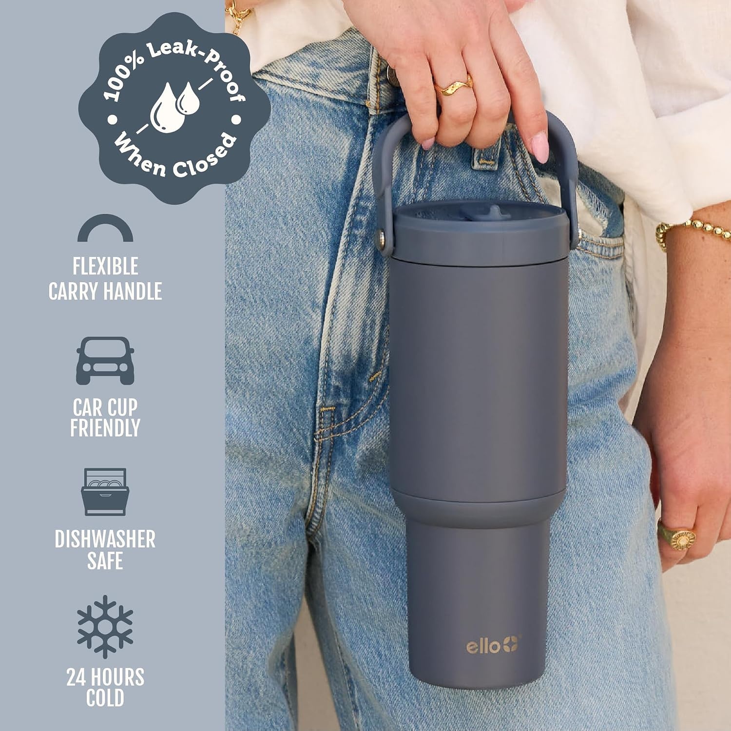 image:imageEllo Oasis Go 32oz Tumbler with Top Handle and Retracting Straw Reusable Insulated Stainless Steel Cup 100 Leakproof Water Bottle 24 Hours Cold Cup Holder Friendly For Travel Red VelvetHorizon