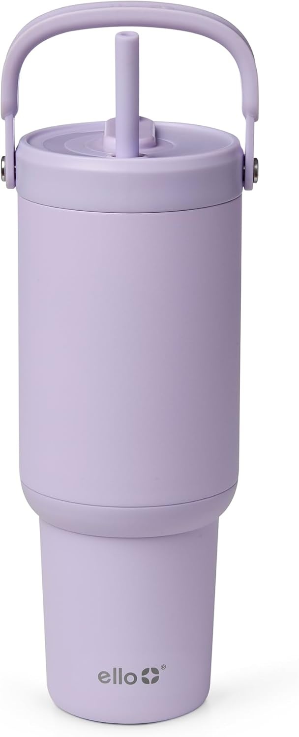 image:imageEllo Oasis Go 32oz Tumbler with Top Handle and Retracting Straw Reusable Insulated Stainless Steel Cup 100 Leakproof Water Bottle 24 Hours Cold Cup Holder Friendly For Travel Black LaceOrchid