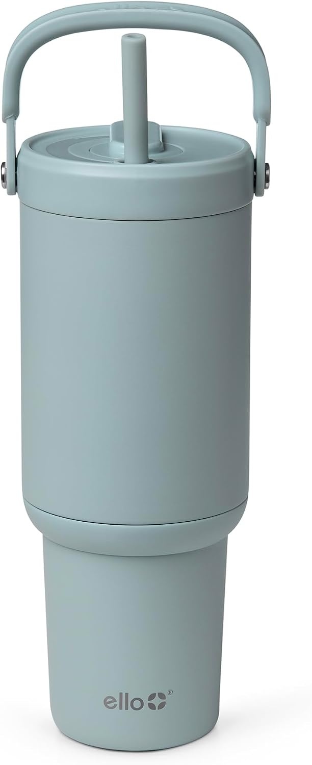 image:imageEllo Oasis Go 32oz Tumbler with Top Handle and Retracting Straw Reusable Insulated Stainless Steel Cup 100 Leakproof Water Bottle 24 Hours Cold Cup Holder Friendly For Travel Red VelvetSalt Water