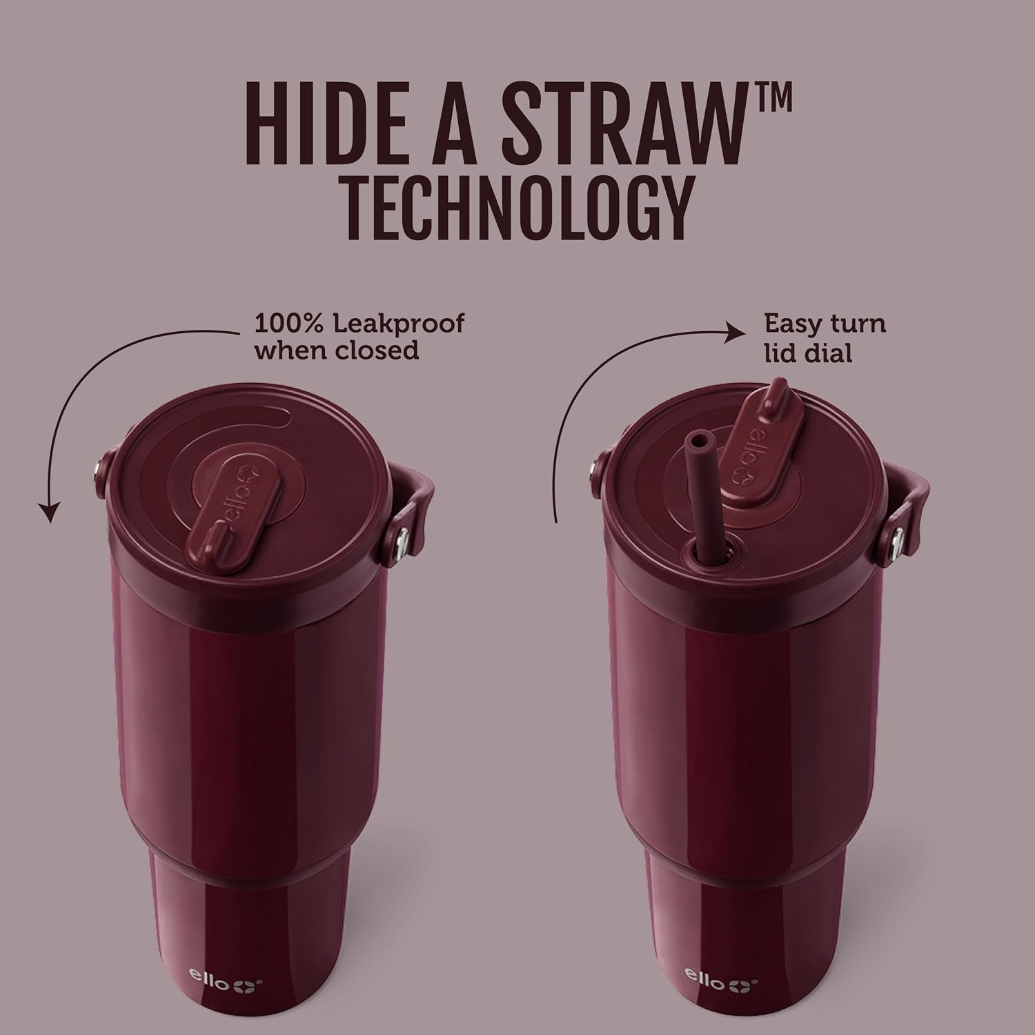 image:imageEllo Oasis Go 32oz Tumbler with Top Handle and Retracting Straw Reusable Insulated Stainless Steel Cup 100 Leakproof Water Bottle 24 Hours Cold Cup Holder Friendly For Travel Red VelvetRed Velvet