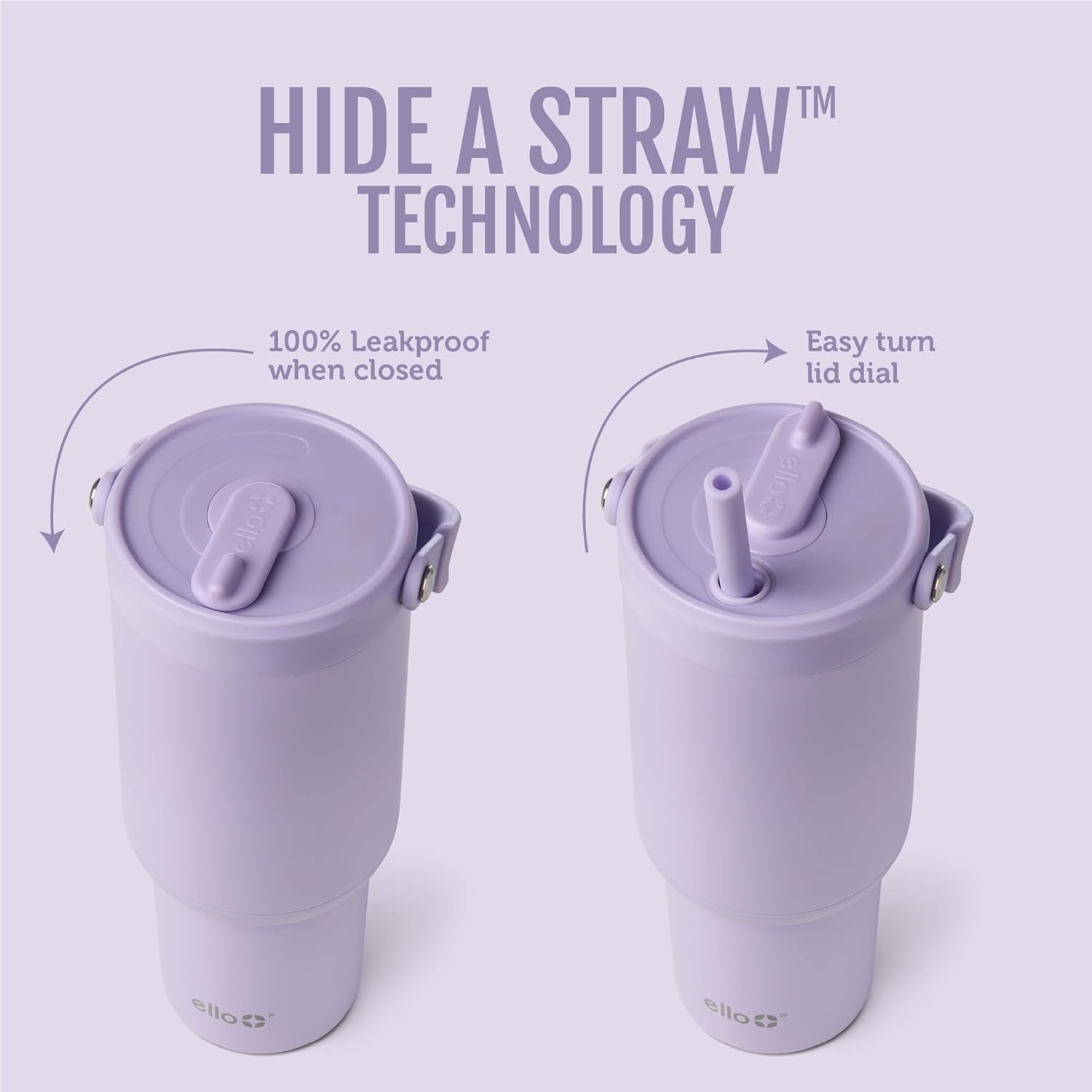 image:imageEllo Oasis Go 32oz Tumbler with Top Handle and Retracting Straw Reusable Insulated Stainless Steel Cup 100 Leakproof Water Bottle 24 Hours Cold Cup Holder Friendly For Travel Black LaceOrchid