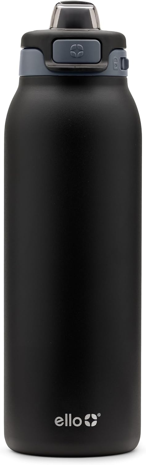 image:imageEllo Pop amp Fill Insulated Stainless Steel Water Bottle with Quick Fill Lid Leakproof Locking Sip or Chug Spout BPAFree Double Wall Vacuum Insulated for Sports Travel amp School 22oz 32oz 40ozTonal Black