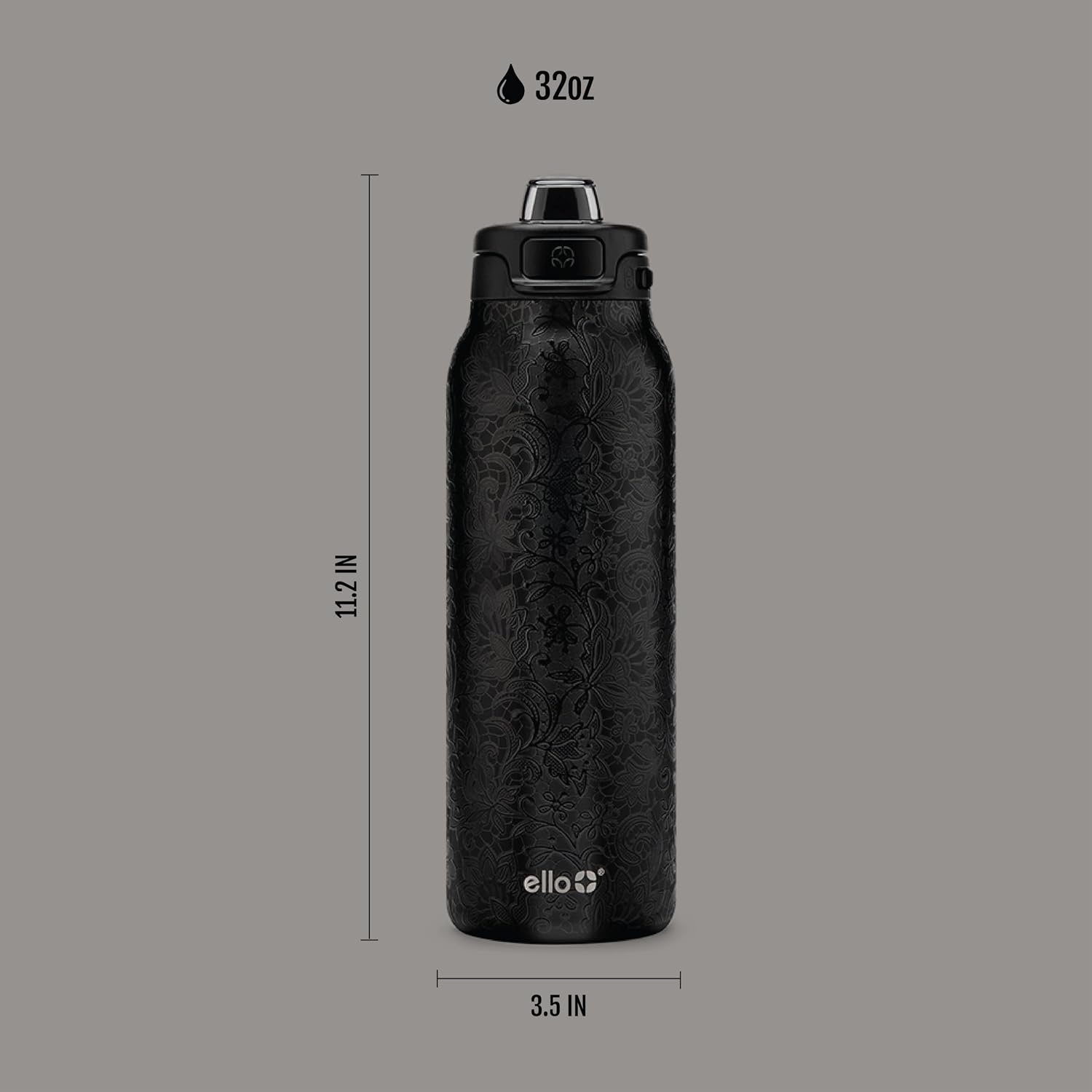 image:imageEllo Pop amp Fill Insulated Stainless Steel Water Bottle with Quick Fill Lid Leakproof Locking Sip or Chug Spout BPAFree Double Wall Vacuum Insulated for Sports Travel amp School 22oz 32oz 40ozBlack Lace