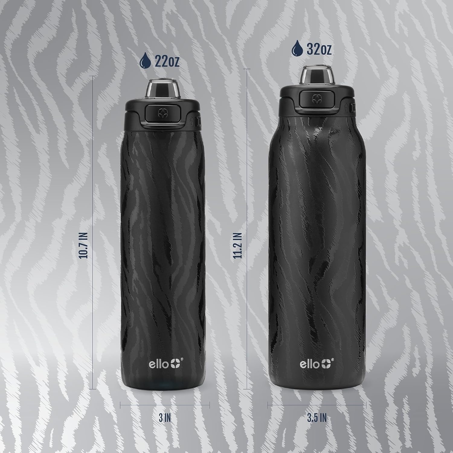 image:imageEllo Pop amp Fill Insulated Stainless Steel Water Bottle with Quick Fill Lid Leakproof Locking Sip or Chug Spout BPAFree Double Wall Vacuum Insulated for Sports Travel amp School 22oz 32oz 40ozZebra