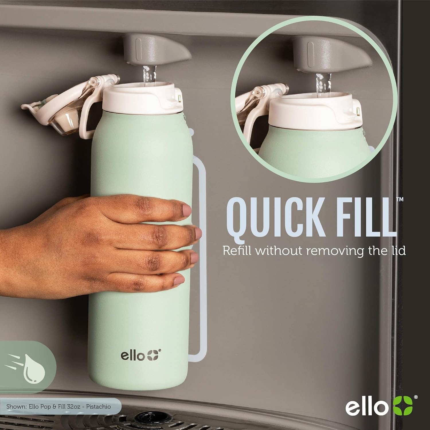 image:imageEllo Pop amp Fill Insulated Stainless Steel Water Bottle with Quick Fill Lid Leakproof Locking Sip or Chug Spout BPAFree Double Wall Vacuum Insulated for Sports Travel amp School 22oz 32oz 40ozBlack Lace