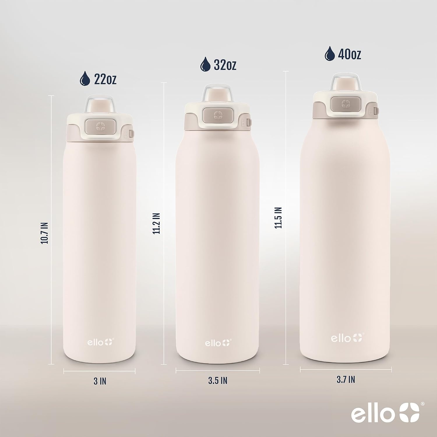 image:imageEllo Pop amp Fill Insulated Stainless Steel Water Bottle with Quick Fill Lid Leakproof Locking Sip or Chug Spout BPAFree Double Wall Vacuum Insulated for Sports Travel amp School 22oz 32oz 40ozTonal Cream