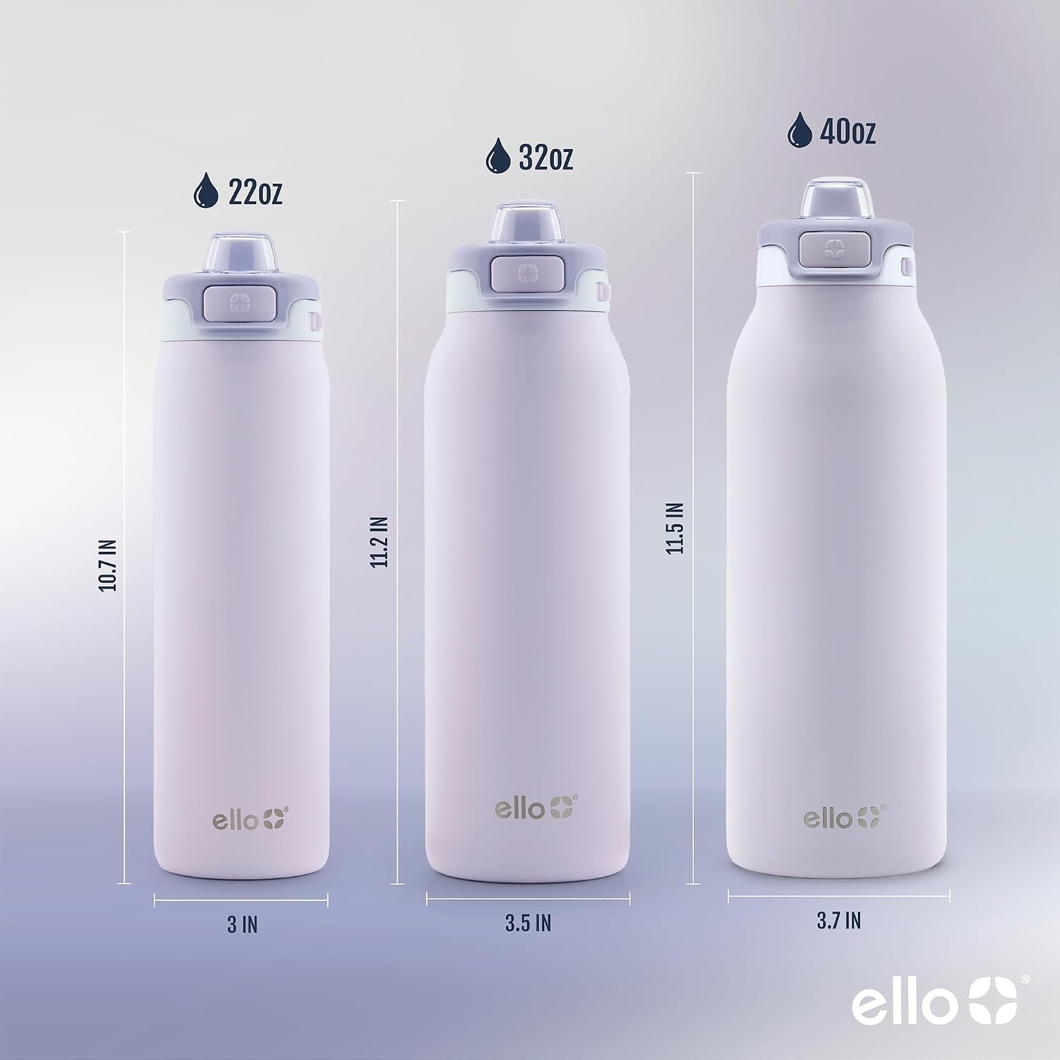 image:imageEllo Pop amp Fill Insulated Stainless Steel Water Bottle with Quick Fill Lid Leakproof Locking Sip or Chug Spout BPAFree Double Wall Vacuum Insulated for Sports Travel amp School 22oz 32oz 40ozAurora
