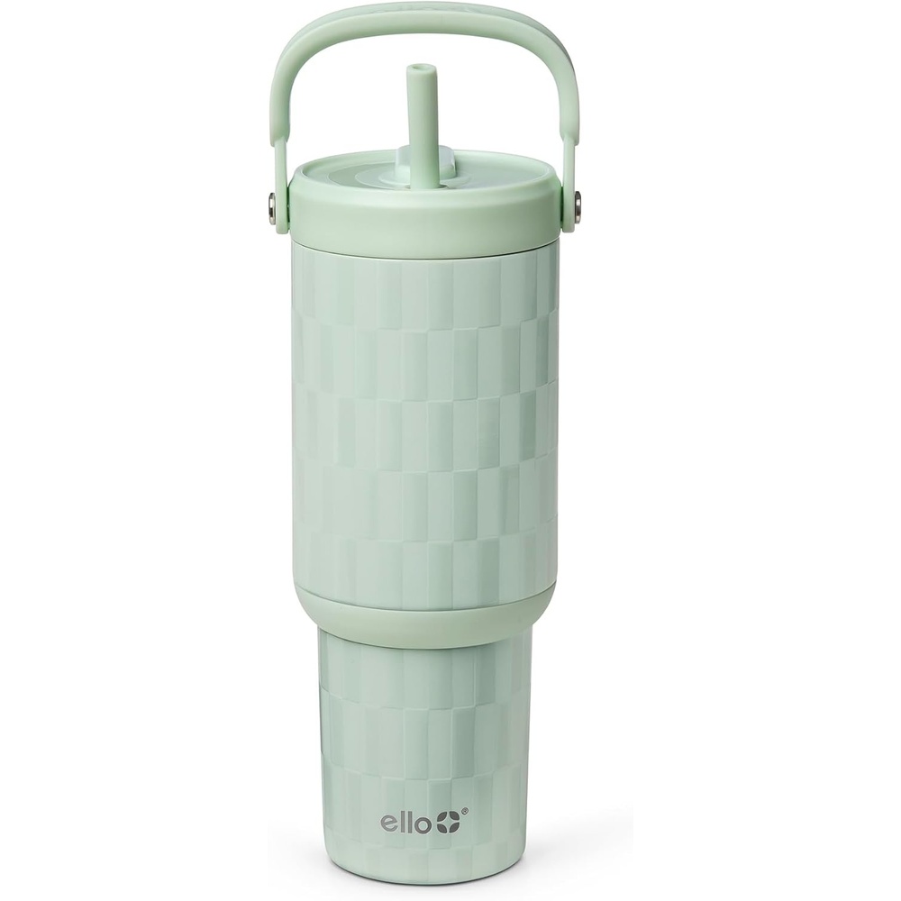 image:imageEllo Oasis Go 32oz Tumbler with Top Handle and Retracting Straw  Reusable Insulated Stainless Steel Cup 100 Leakproof Water Bottle 24 Hours Cold Cup Holder Friendly For Travel  Black LaceJadeglow