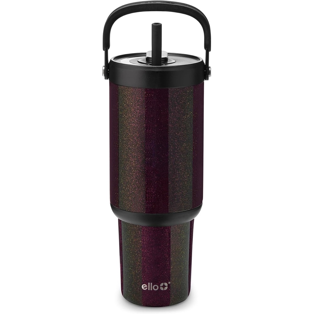 image:imageEllo Oasis Go 32oz Tumbler with Top Handle and Retracting Straw Reusable Insulated Stainless Steel Cup 100 Leakproof Water Bottle 24 Hours Cold Cup Holder Friendly For Travel Black LaceMoonstone