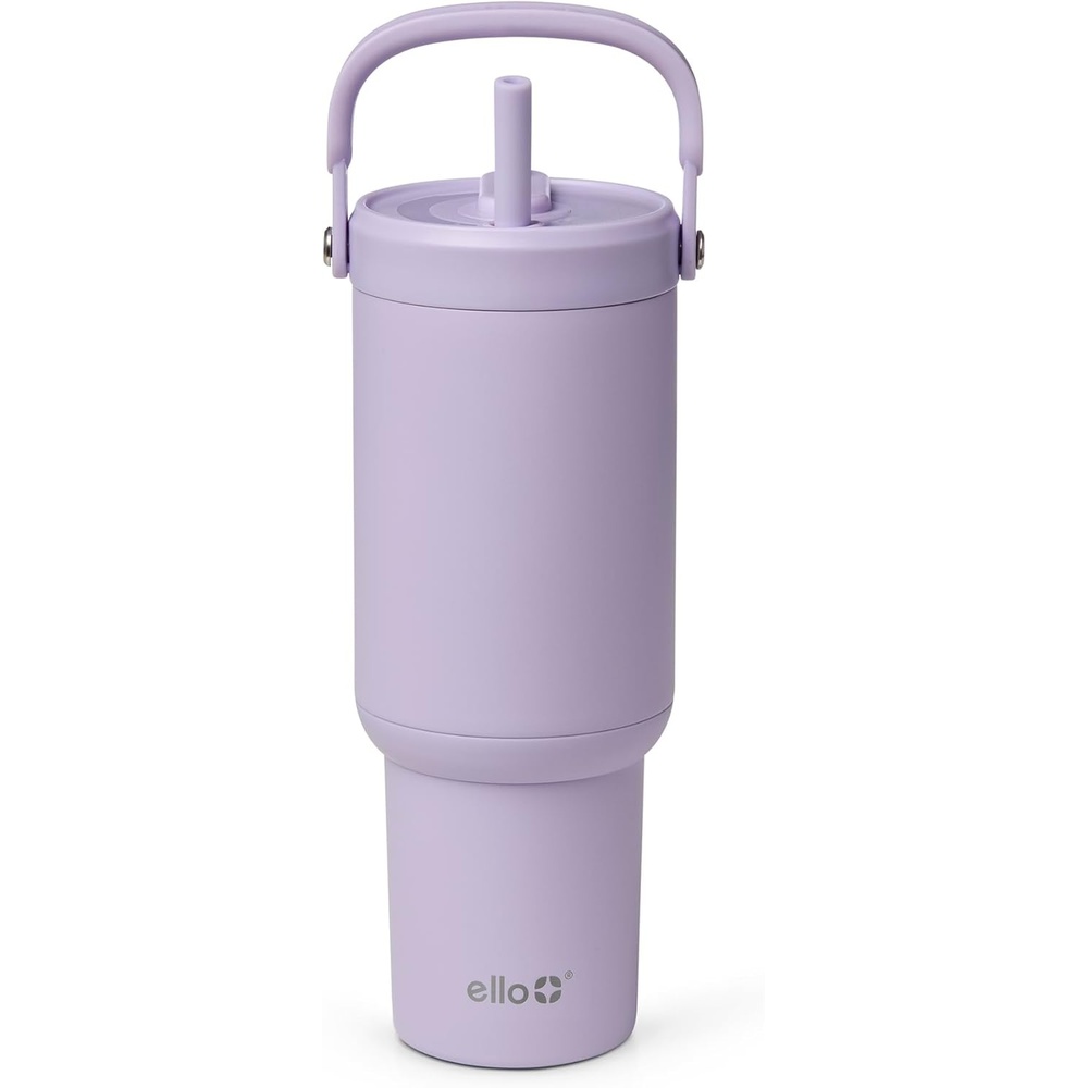 image:imageEllo Oasis Go 32oz Tumbler with Top Handle and Retracting Straw Reusable Insulated Stainless Steel Cup 100 Leakproof Water Bottle 24 Hours Cold Cup Holder Friendly For Travel Black LaceOrchid