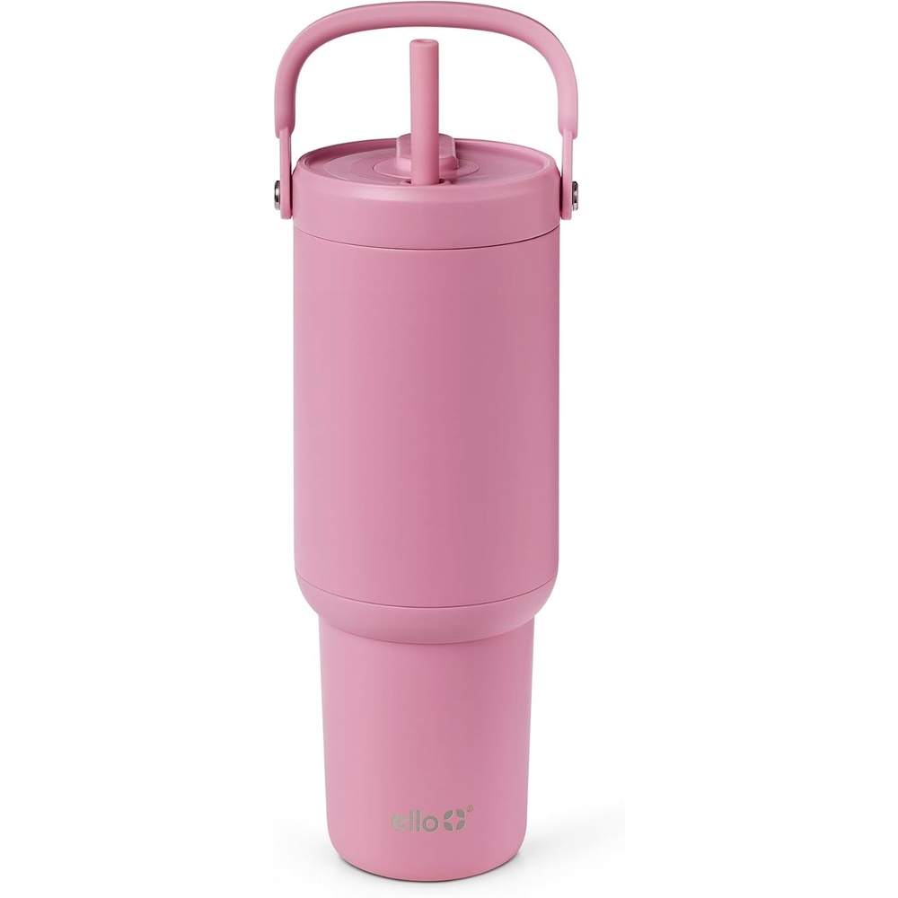 image:imageEllo Oasis Go 32oz Tumbler with Top Handle and Retracting Straw Reusable Insulated Stainless Steel Cup 100 Leakproof Water Bottle 24 Hours Cold Cup Holder Friendly For Travel Red VelvetSilk Chiffon