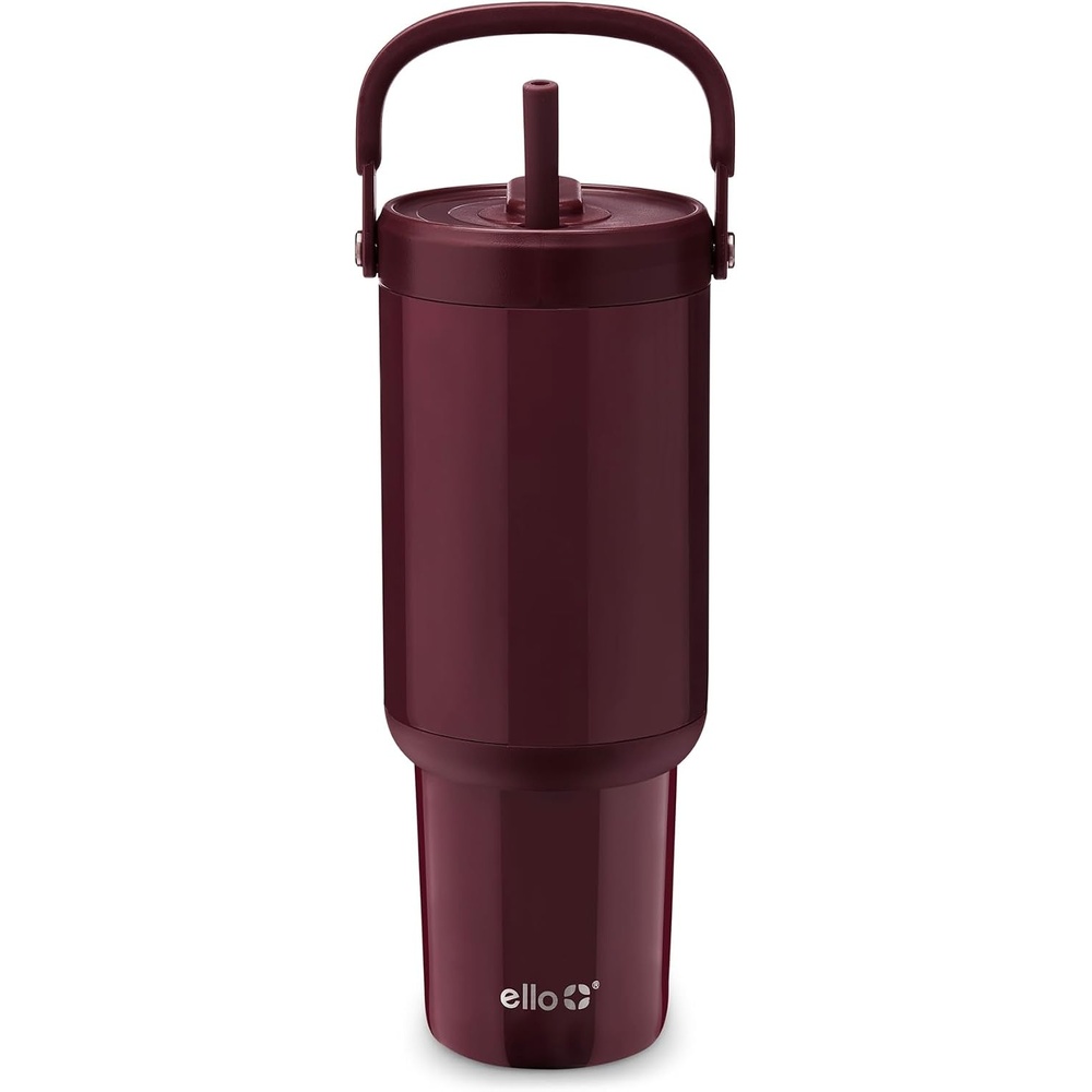 image:imageEllo Oasis Go 32oz Tumbler with Top Handle and Retracting Straw Reusable Insulated Stainless Steel Cup 100 Leakproof Water Bottle 24 Hours Cold Cup Holder Friendly For Travel Red VelvetRed Velvet