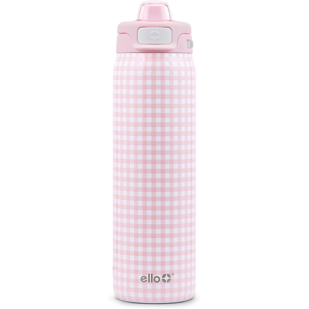 image:imageEllo Pop amp Fill Insulated Stainless Steel Water Bottle with Quick Fill Lid Leakproof Locking Sip or Chug Spout BPAFree Double Wall Vacuum Insulated for Sports Travel amp School 22oz  32oz  40ozPink Gingham