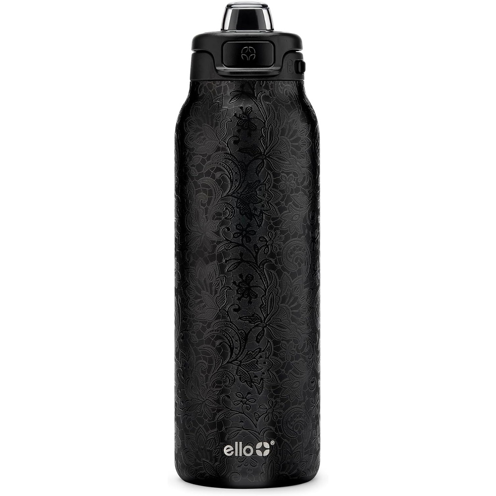 image:imageEllo Pop amp Fill Insulated Stainless Steel Water Bottle with Quick Fill Lid Leakproof Locking Sip or Chug Spout BPAFree Double Wall Vacuum Insulated for Sports Travel amp School 22oz 32oz 40ozBlack Lace