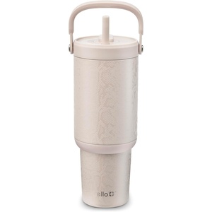 Ello Oasis Go+ 32oz Tumbler with Top Handle and Retracting Straw | Reusable Insulated Stainless Steel Cup, 100% Leakproof Water Bottle, 24 Hours Cold, Cup Holder Friendly For Travel | Black Lace(Python)