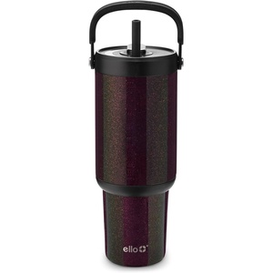 Ello Oasis Go+ 32oz Tumbler with Top Handle and Retracting Straw | Reusable Insulated Stainless Steel Cup, 100% Leakproof Water Bottle, 24 Hours Cold, Cup Holder Friendly For Travel | Red Velvet(Moonstone)