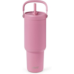 Ello Oasis Go+ 32oz Tumbler with Top Handle and Retracting Straw | Reusable Insulated Stainless Steel Cup, 100% Leakproof Water Bottle, 24 Hours Cold, Cup Holder Friendly For Travel | Red Velvet(Silk Chiffon)