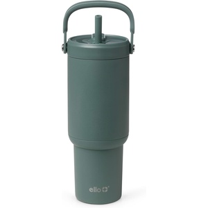 Ello Oasis Go+ 32oz Tumbler with Top Handle and Retracting Straw | Reusable Insulated Stainless Steel Cup, 100% Leakproof Water Bottle, 24 Hours Cold, Cup Holder Friendly For Travel | Red Velvet(Alligator)