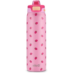 Ello Pop & Fill Insulated Stainless Steel Water Bottle with Quick Fill Lid, Leakproof Locking, Sip or Chug Spout, BPA-Free, Double Wall Vacuum Insulated for Sports, Travel & School- 22oz / 32oz / 40oz(Strawberries)
