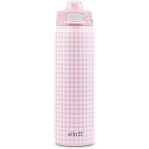 Ello Pop & Fill Insulated Stainless Steel Water Bottle with Quick Fill Lid, Leakproof Locking, Sip or Chug Spout, BPA-Free, Double Wall Vacuum Insulated for Sports, Travel & School- 22oz / 32oz / 40oz(Pink Gingham)