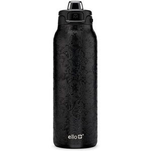 Ello Pop & Fill Insulated Stainless Steel Water Bottle with Quick Fill Lid, Leakproof Locking, Sip or Chug Spout, BPA-Free, Double Wall Vacuum Insulated for Sports, Travel & School- 22oz / 32oz / 40oz(Black Lace)