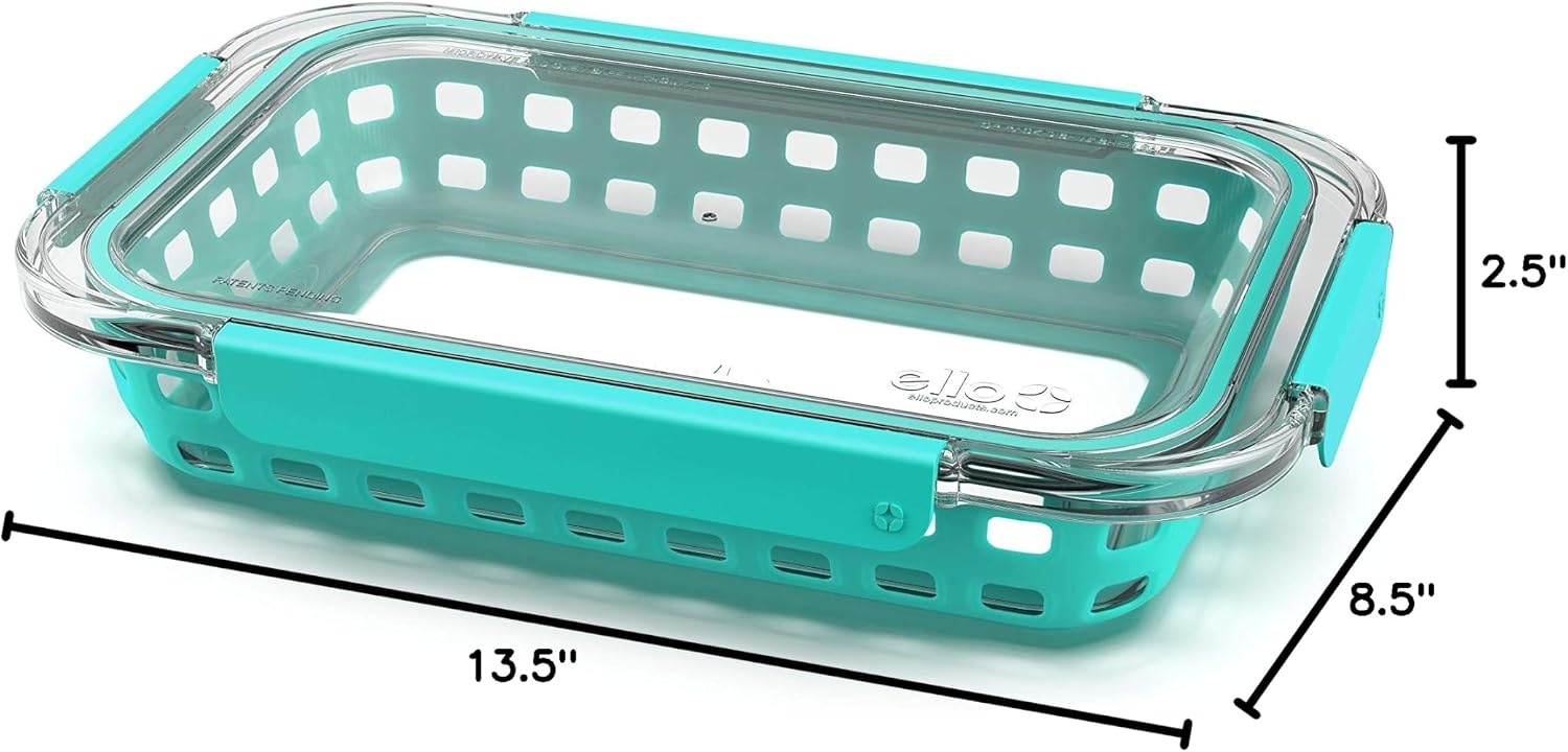 image:imageEllo Duraglass Bakeware Glass Baking Dish with Airtight Durable Tritan Lid and Silicone Sleeve Trivet Freezer to Oven Safe 7 x 112 Quart Aquaviva