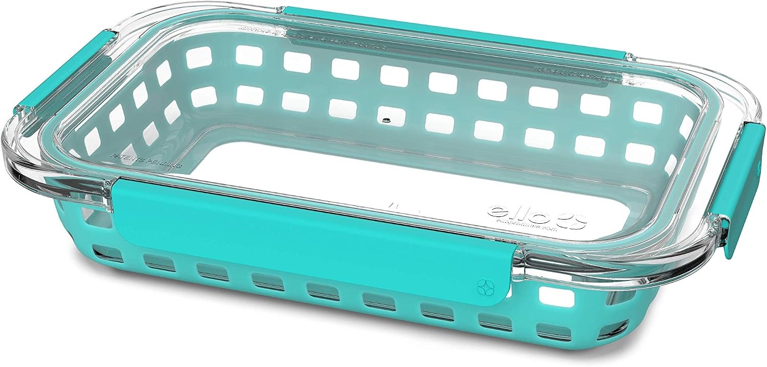 image:imageEllo Duraglass Bakeware Glass Baking Dish with Airtight Durable Tritan Lid and Silicone Sleeve Trivet Freezer to Oven Safe 7 x 112 Quart Aquaviva